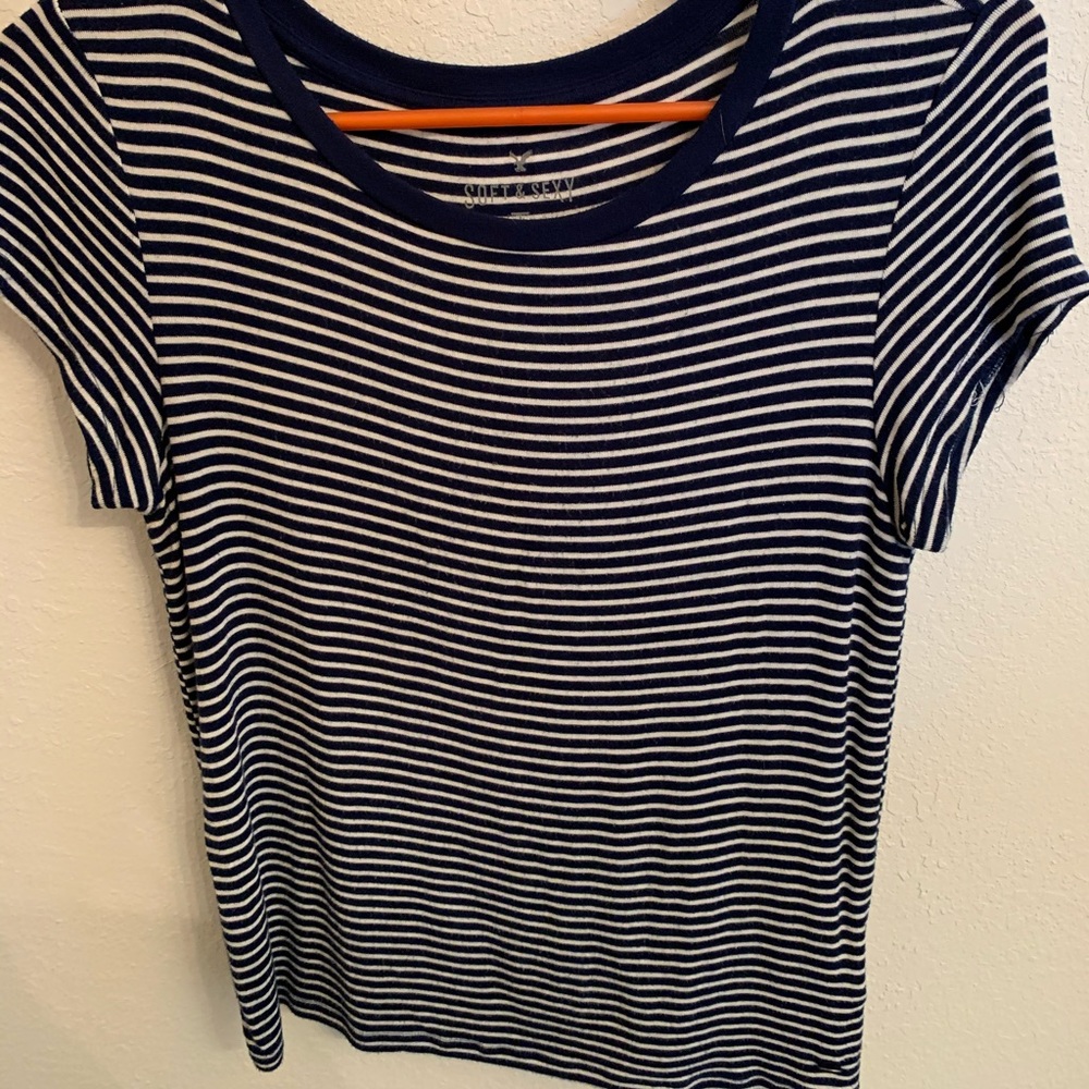 Cute American Eagle blue and white striped shirt